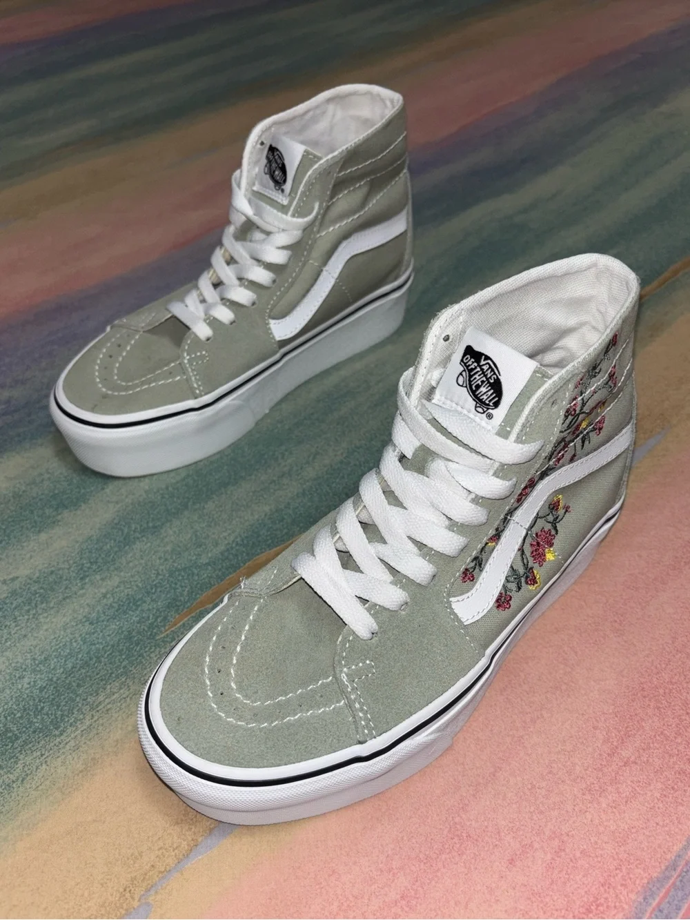 VANS Sk8-Hi Tapered Shoes Platform Women’s size 6.5 Floral Desert Suede Canvas